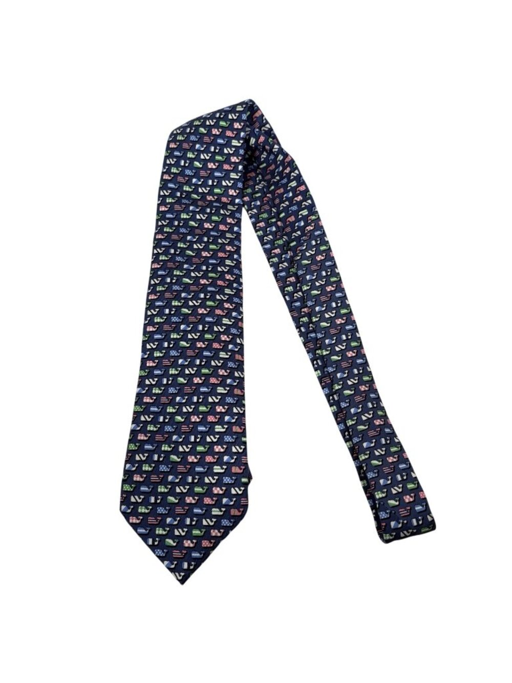 Vineyard Vines For Kentucky Derby Navy Blue Whale Print Silk Preppy Neck Tie